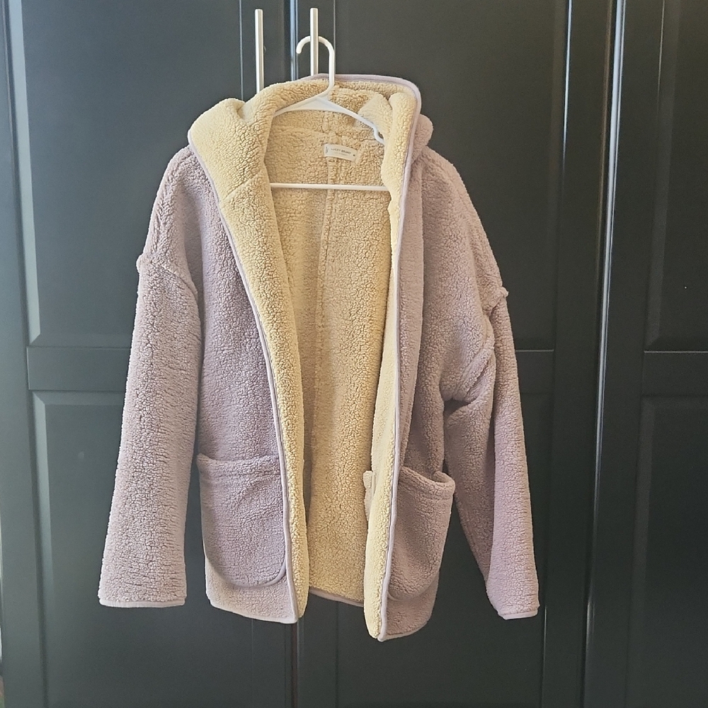 Lucky Brand Womens Sherpa Jacket - Lavender and Beige - Reversible
